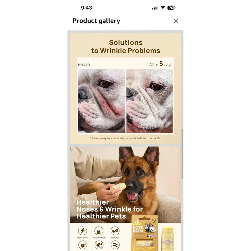 HICC PET Dog Cat Nose Balm Soothes Repairs Moisturizes Dry Cracked Nose .21 Oz